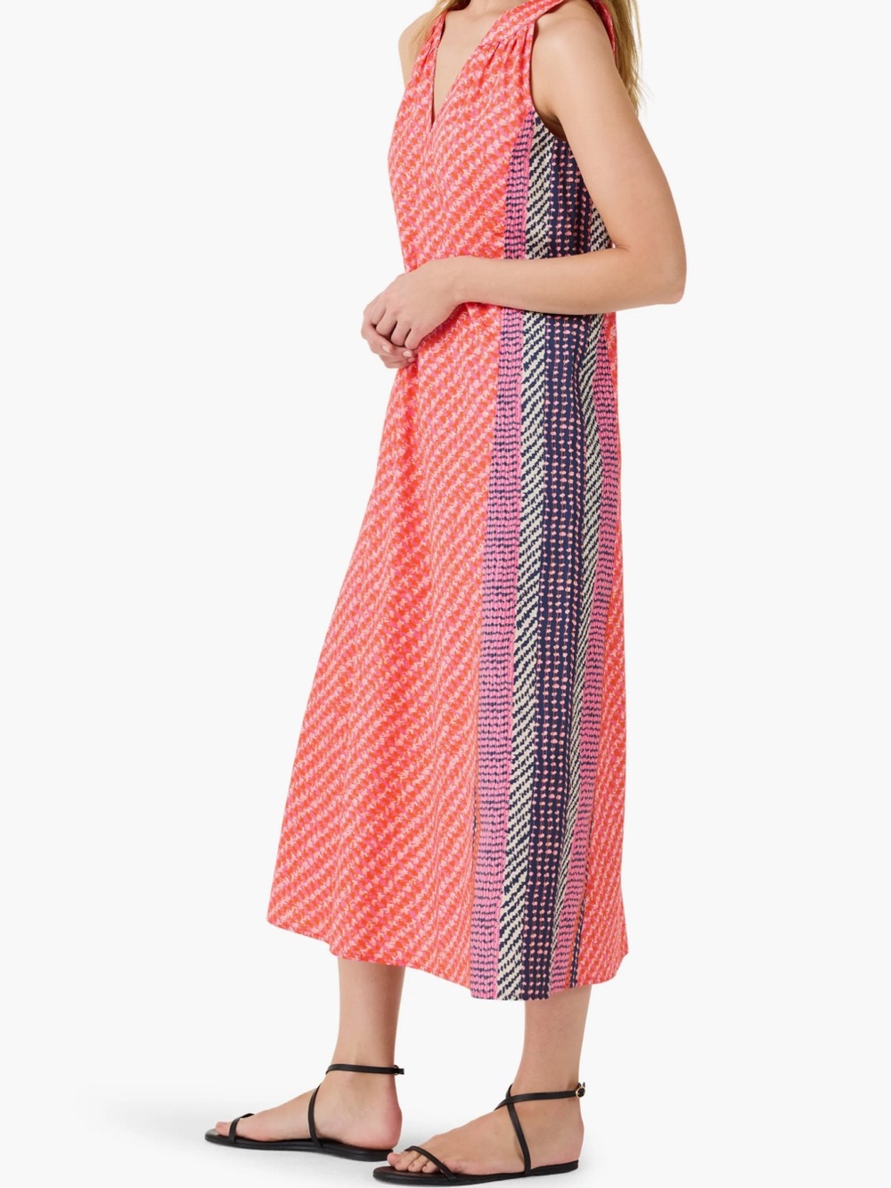 Nic& Zoe Sleeveless Coral Pink Maxi Dress with Vertical Stripe Panel